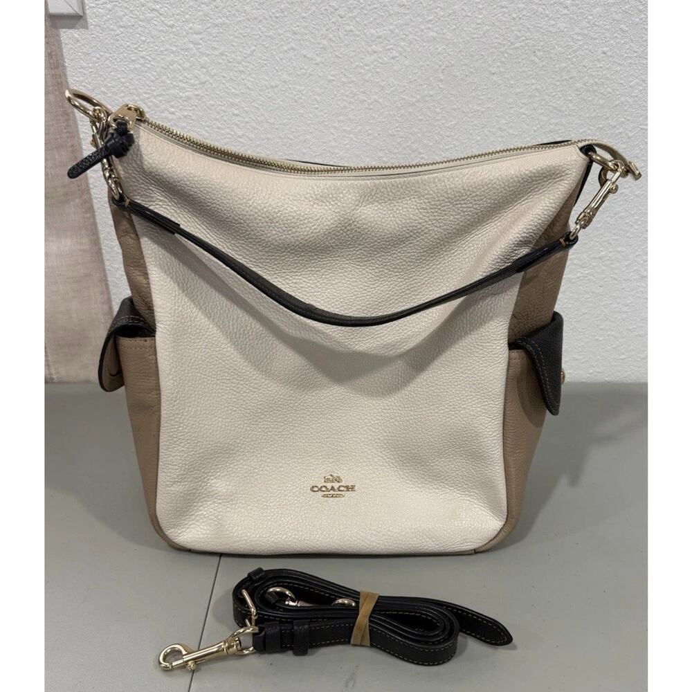 Coach Pennie In Colorblock Pebbled Leather Chalk Multi Shoulder Bag 6154 - Picture 1 of 12